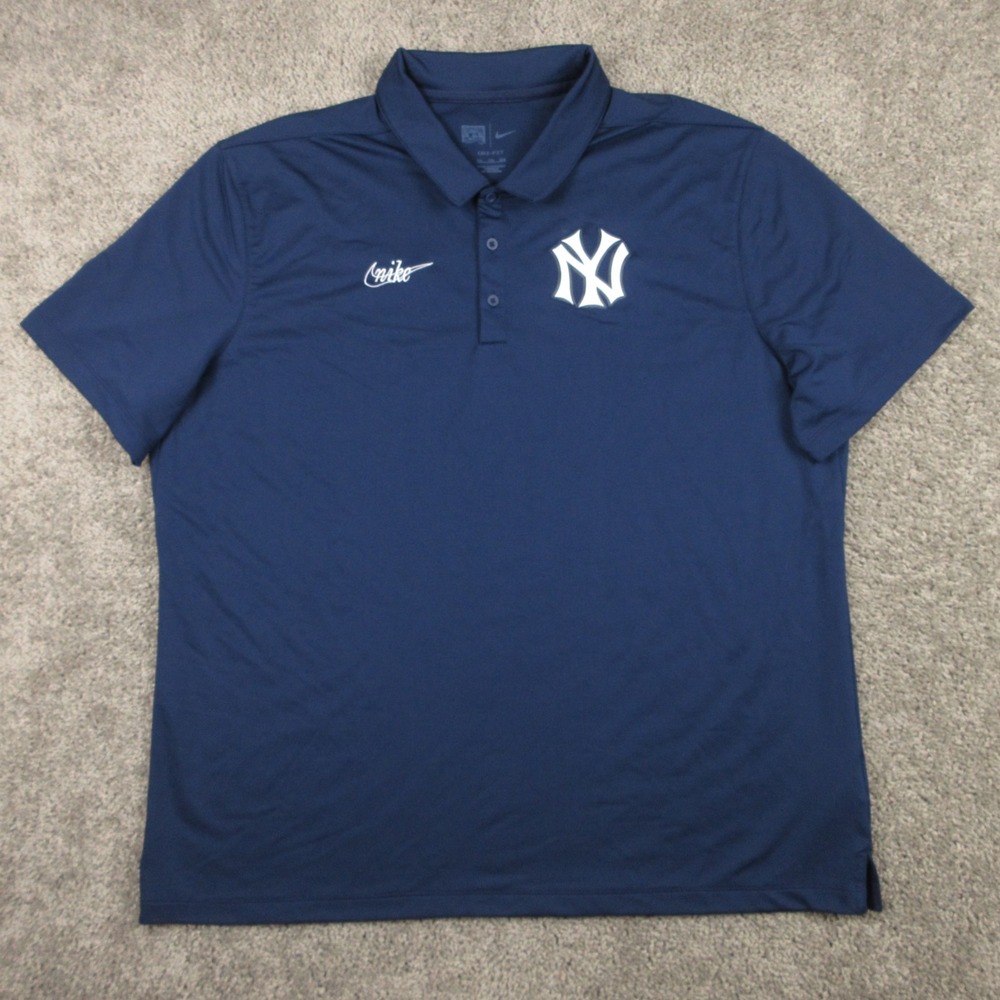 New York Yankees Polo Shirt Mens 2XL Blue Nike Drifit Cooperstown Collection MLB